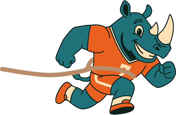 Rhino Chunks mascotte die het nieuwsbriefvlak vooruit trekt