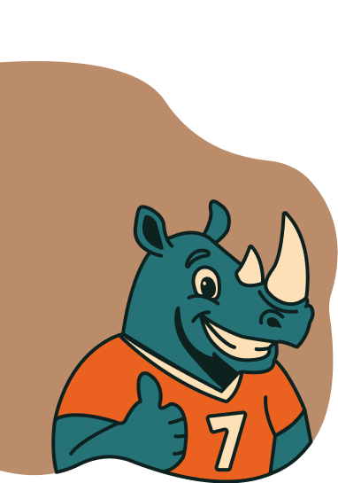 Rhino Chunks mascotte bij het spel